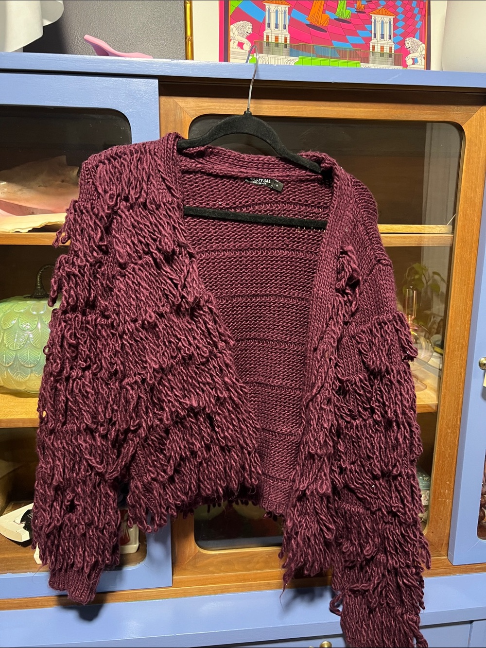 Nasty gal Burgundy Loop-Detail Open Cardigan